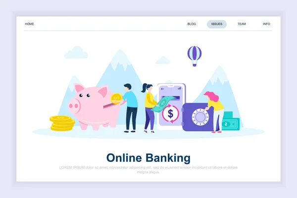 Online Bankovnictví Moderní Flat Design Konceptu Elektronické Bankovní Lidé Koncept — Stockový vektor