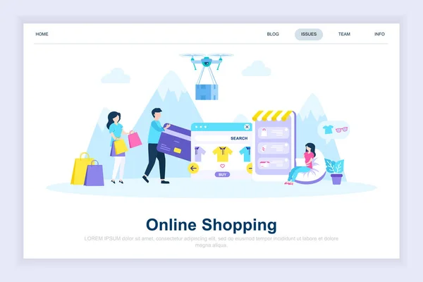 Online Alışveriş Modern Düz Tasarım Konsepti Satılık Tüketim Insanlar Kavramı — Stok Vektör