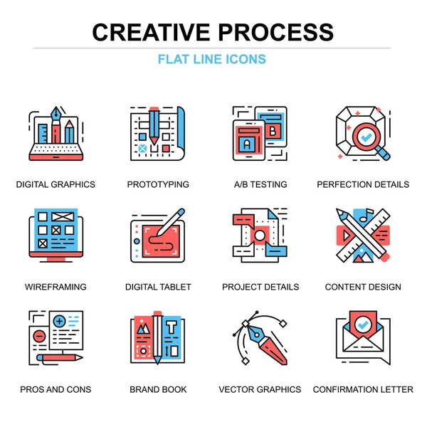 Icônes Plates Processus Créatifs Concepts Définis Pour Site Web Site — Image vectorielle