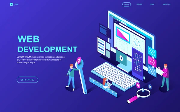 Design Plano Moderno Conceito Isométrico Web Development Pessoas Decoradas Personagem — Vetor de Stock