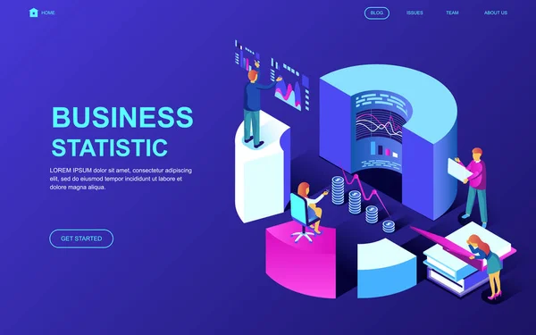 Moderní Flat Design Izometrické Pojmu Obchodní Statistiky Zdobené Lidí Znak — Stockový vektor