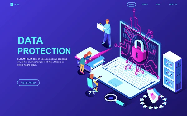 Moderno Concepto Isométrico Diseño Plano Protección Datos Decorado Personaje Personas — Archivo Imágenes Vectoriales