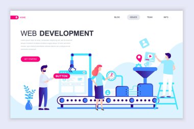 Modern düz web sayfa tasarım şablonu Web geliştirme web sitesi ve mobil web sitesi geliştirme için insan karakterinin dekore edilmiştir. Düz açılış sayfası şablonu. Vektör çizim.