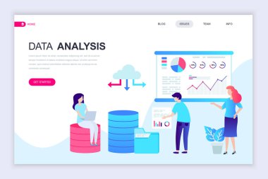Modern düz web sayfa Tasarım şablon denetim, veri analizi / insanlar karakter Web sitesi ve mobil web sitesi geliştirme için dekore edilmiştir. Düz açılış sayfası şablonu. Vektör çizim.