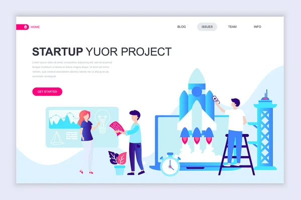 Moderno Modello Progettazione Pagine Web Piatte Startup Your Project Decorato — Vettoriale Stock