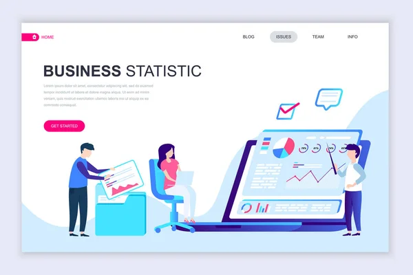 ビジネス統計のモダンなフラット Web ページ デザインのテンプレートには ウェブサイトやモバイル サイト開発の人々 の文字が装飾されています フラット着地ページ テンプレートです ベクトル図 — ストックベクタ