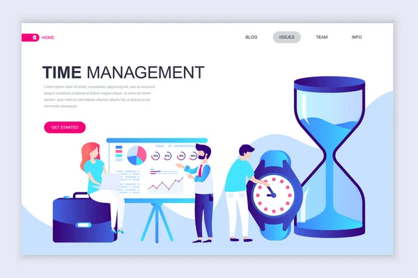 Moderne Platte Webpagina Ontwerpsjabloon Van Time Management Ingericht Mensen Teken — Stockvector