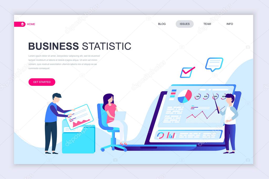 Modern flat web page design template of Business Statistic decorated people character for website and mobile website development. Flat landing page template. Vector illustration.