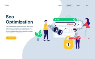 Modern düz web sayfa tasarım şablonu Seo analiz insanlar karakter Web sitesi ve mobil web sitesi geliştirme için dekore edilmiştir. Düz açılış sayfası şablonu. Vektör çizim.