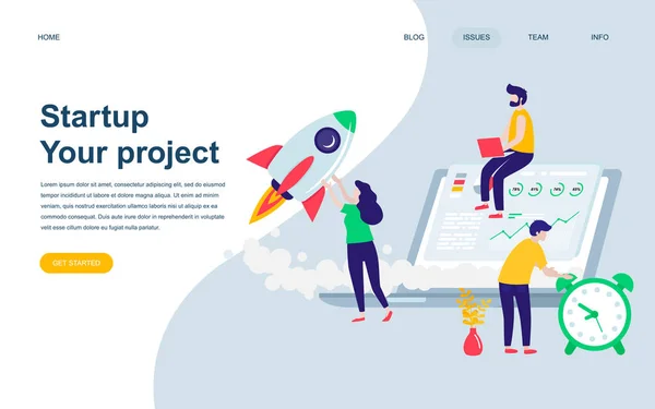 Plantilla Diseño Página Web Plana Moderna Startup Your Project Personaje — Vector de stock
