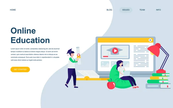 Moderne Flache Web Seite Design Vorlage Für Online Bildung Dekoriert — Stockvektor