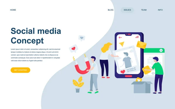 Templat Desain Halaman Web Modern Dari Social Media Menghiasi Karakter - Stok Vektor