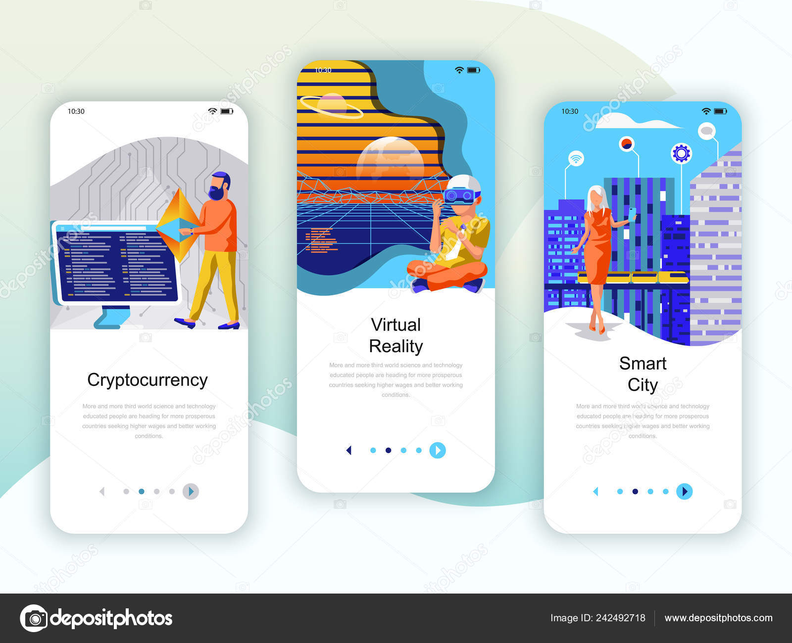 Set Onboarding Screens User Interface Kit Cryptocurrency Smart City Virtual  Stock Vector by ©alexdndz 242492718