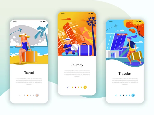 Conjunto Telas Onboarding Kit Interface Usuário Para Viagens Jornada Viajante —  Vetores de Stock