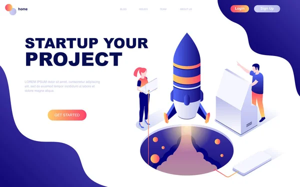 Moderní Flat Design Izometrické Pojmu Spuštění Vašeho Projektu Zdobené Lidí — Stockový vektor