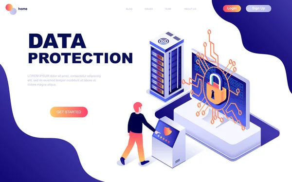 데이터 보호의 아이소메트릭 개념을 현대적인 디자인 웹사이트 모바일 웹사이트 개발에 — 스톡 벡터