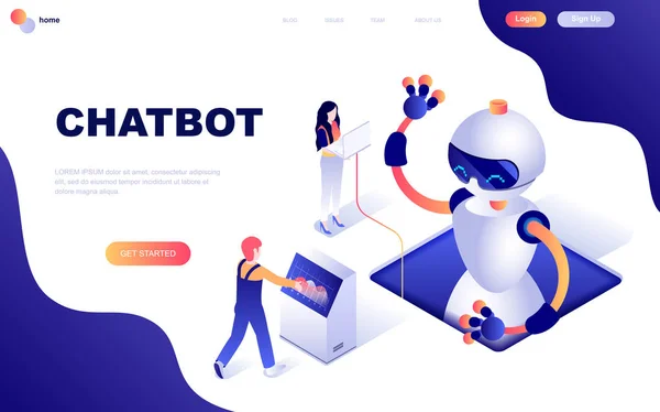 Moderní Flat Design Izometrické Pojmu Chat Bot Marketing Zdobené Lidí — Stockový vektor