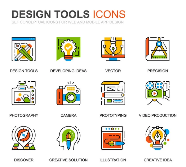 Eenvoudige Scenografie Tools Lijn Pictogrammen Voor Website Mobiele Apps Dergelijke — Stockvector