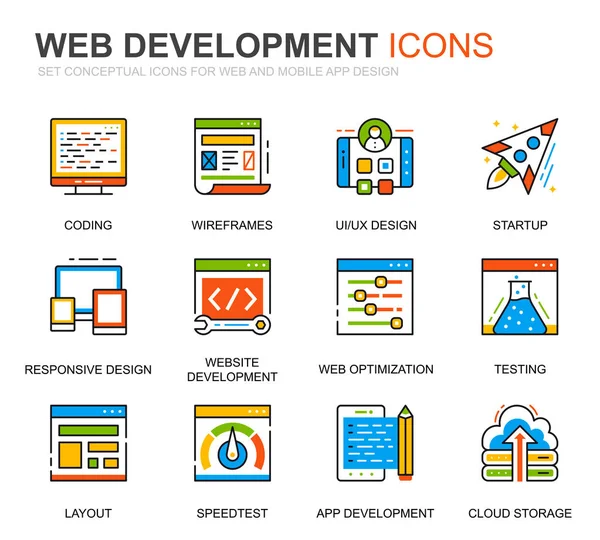 Simple Set Web Disign Development Line Icons Website Mobile Apps — Vector de stock