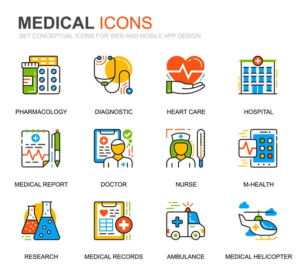 Simple Set Soins Santé Des Icônes Ligne Médicale Pour Site — Image vectorielle