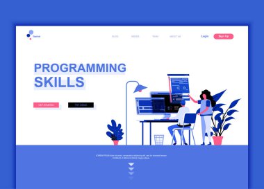 Modern düz web sayfası tasarım şablonu kavramı programlama becerileri insanlar karakter Web sitesi ve mobil web sitesi geliştirme için dekore edilmiştir. Düz açılış sayfası şablonu. Vektör çizim.