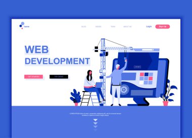 Modern düz web sayfası tasarım şablonu kavramı Web geliştirme web sitesi ve mobil web sitesi geliştirme için insan karakterinin dekore edilmiştir. Düz açılış sayfası şablonu. Vektör çizim.