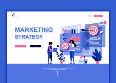 Modern düz web sayfası tasarım şablonu kavramı pazarlama stratejisinin insanlar karakter Web sitesi ve mobil web sitesi geliştirme için dekore edilmiştir. Düz açılış sayfası şablonu. Vektör çizim.