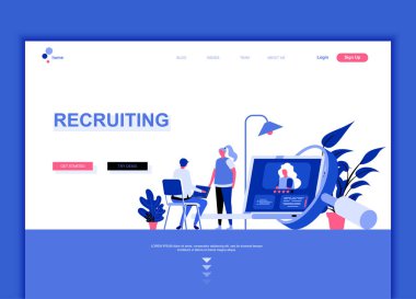 Modern düz web sayfa tasarım şablonu işe alma kavramı insanların karakter Web sitesi ve mobil web sitesi geliştirme için dekore edilmiş. Düz açılış sayfası şablonu. Vektör çizim.
