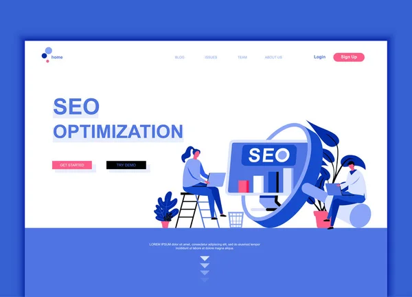 Moderne platte webpagina ontwerp sjabloon concept van Seo analyse ingericht mensen teken voor website en mobiele websiteontwikkeling. Platte landing paginasjabloon. Vectorillustratie. — Stockvector