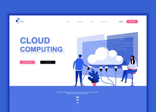 Moderne flache Web-Seite-Design-Template-Konzept der Cloud-Technologie dekoriert Menschen Charakter für Website-und mobile Website-Entwicklung. flache Landing Page Vorlage. Vektorillustration. — Stockvektor