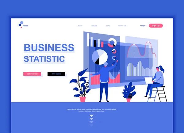 Moderne platte webpagina ontwerp sjabloon concept van Business statistiek ingericht mensen teken voor website en mobiele websiteontwikkeling. Platte landing paginasjabloon. Vectorillustratie. — Stockvector