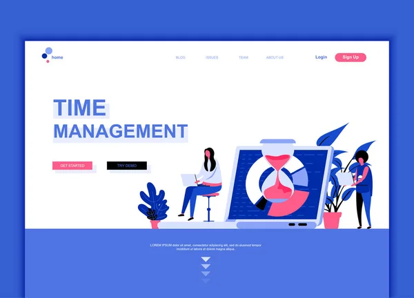 Moderno conceito de modelo de página web plana de Gerenciamento de Tempo pessoas decoradas personagem para site e desenvolvimento de site móvel. Modelo de landing page plana. Ilustração vetorial . — Vetor de Stock