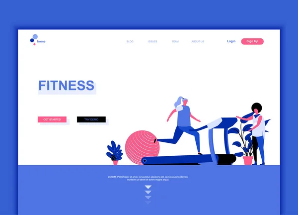Modern flat web page design template concept of Fitness decorated people character for website and mobile website development. Flat landing page template. Vector illustration. — Stock Vector