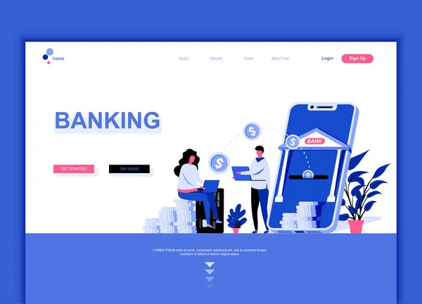 Modern flat web page design template concept of Online Banking decorated people character for website and mobile website development. Flat landing page template. Vector illustration. — Stock Vector