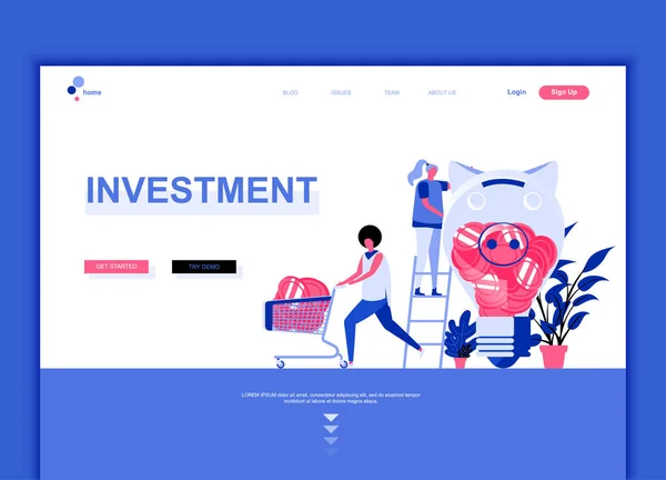 事業投資のモダンなフラット web ページ デザイン テンプレートのコンセプトには、ウェブサイトやモバイル サイト開発の人々 の文字が装飾されています。フラット着地ページ テンプレートです。ベクトル図. — ストックベクタ