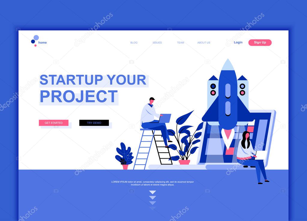 Modern flat web page design template concept of Startup Your Project decorated people character for website and mobile website development. Flat landing page template. Vector illustration.