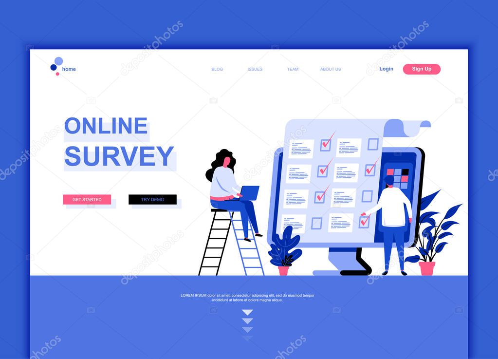 Modern flat web page design template concept of Online Survey decorated people character for website and mobile website development. Flat landing page template. Vector illustration.