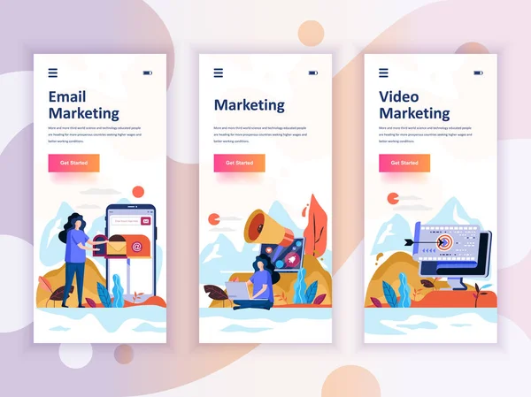 Set doordat schermen gebruiker interface kit voor Video, E-mail, digitale Marketing, mobiele app sjablonen concept. Modern Ux, Ui scherm voor mobiele of responsive website. Vectorillustratie. — Stockvector