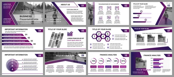 Folienvorlagen für Unternehmenspräsentationen werden aus Elementen der Infografik zusammengestellt. kann für Präsentationsvorlagen, Flyer und Prospekte, Broschüren, Unternehmensberichte, Marketing, Werbung, Geschäftsberichte, Banner verwendet werden. — Stockvektor