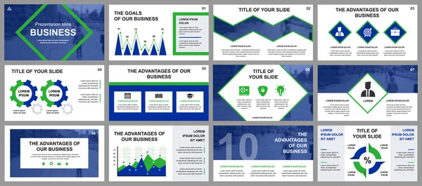 Biznesowych prezentacji slajdów szablony z elementów infografikę. Mogą być używane dla szablon prezentacji ulotki i ulotki, broszury, sprawozdanie korporacji, marketing, reklama, sprawozdanie roczne, baner. — Wektor stockowy