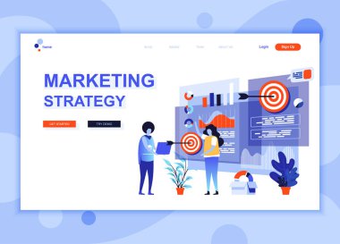 Modern düz web sayfası tasarım şablonu kavramı pazarlama stratejisinin insanlar karakter Web sitesi ve mobil web sitesi geliştirme için dekore edilmiştir. Düz açılış sayfası şablonu. Vektör çizim.