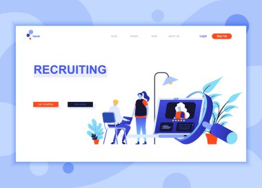 Modern düz web sayfa tasarım şablonu işe alma kavramı insanların karakter Web sitesi ve mobil web sitesi geliştirme için dekore edilmiş. Düz açılış sayfası şablonu. Vektör çizim.