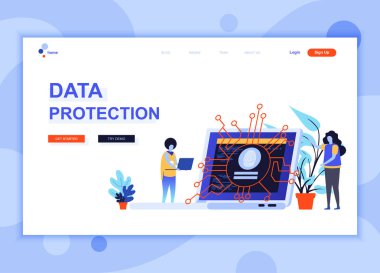 Modern düz web sayfa tasarım şablonu veri koruma kavramı insanların karakter Web sitesi ve mobil web sitesi geliştirme için dekore edilmiştir. Düz açılış sayfası şablonu. Vektör çizim.