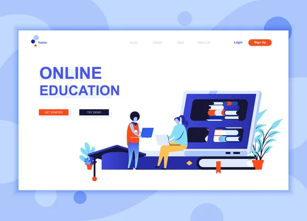 Moderno conceito de modelo de página plana web design de Educação Online pessoas decoradas personagem para site e desenvolvimento de site móvel. Modelo de landing page plana. Ilustração vetorial . — Vetor de Stock