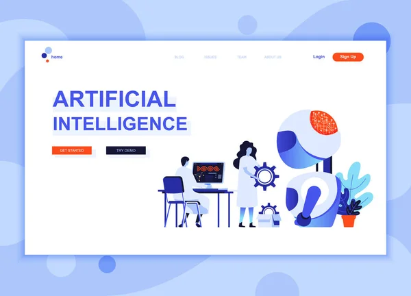 Moderno conceito de modelo de página plana web design de Inteligência Artificial pessoas decoradas personagem para site e desenvolvimento de site móvel. Modelo de landing page plana. Ilustração vetorial . — Vetor de Stock