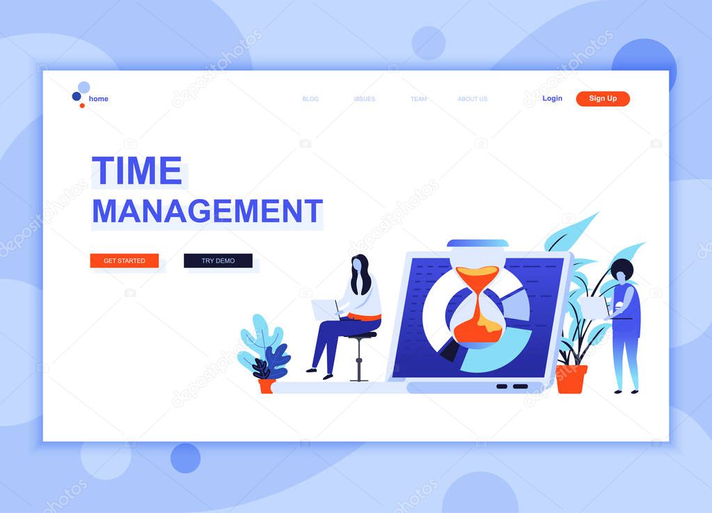 Modern flat web page design template concept of Time Management decorated people character for website and mobile website development. Flat landing page template. Vector illustration.