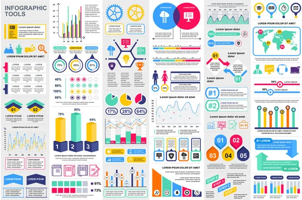 Elementos infográficos visualización de datos plantilla de diseño vectorial. Se puede utilizar para pasos, opciones, procesos de negocio, flujo de trabajo, diagrama, concepto de diagrama de flujo, línea de tiempo, iconos de marketing, gráficos de información . — Archivo Imágenes Vectoriales