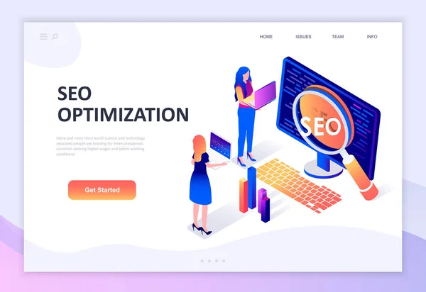 Modern flat design isometric concept of Seo Analysis decorated people character for website and mobile website development. Isometric landing page template. Vector illustration. — Stock Vector