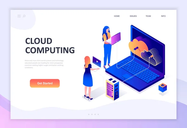 Modernes flaches Design isometrisches Konzept der Cloud-Technologie dekoriert Menschen Charakter für Website-und mobile Website-Entwicklung. Isometrische Landing Page-Vorlage. Vektorillustration. — Stockvektor