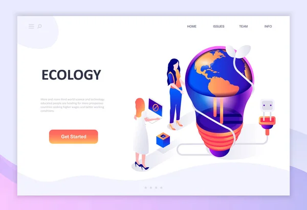 Modern flat design isometric concept of Ecology Earth decorated people character for website and mobile website development. Isometric landing page template. Vector illustration. — Stock Vector